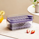 Kuber Industries Pack of 3| 2 Layer Ice Cube Tray with Lid | Ice Cube Storage Box with Ice Scoop | 64 Ice Cube Molds for Freezing | One-Press Demolding | BPA Free | Purple